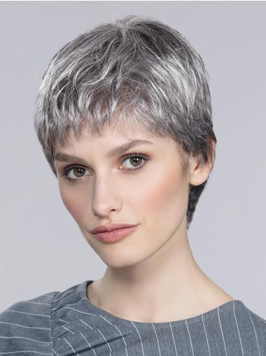 Cropped Monofilament Boycuts Grey Silver Wig