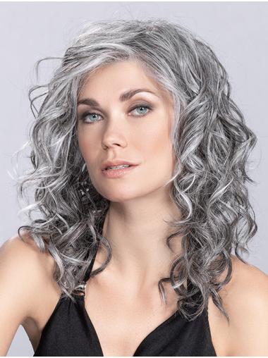 Shoulder Length Monofilament Layered Grey Buy Wigs