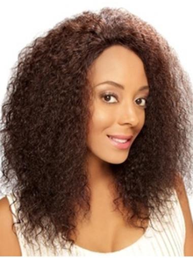 Curly Brown Without Bangs Lace Front Shoulder Length Amazing Remy Human Hair Wigs